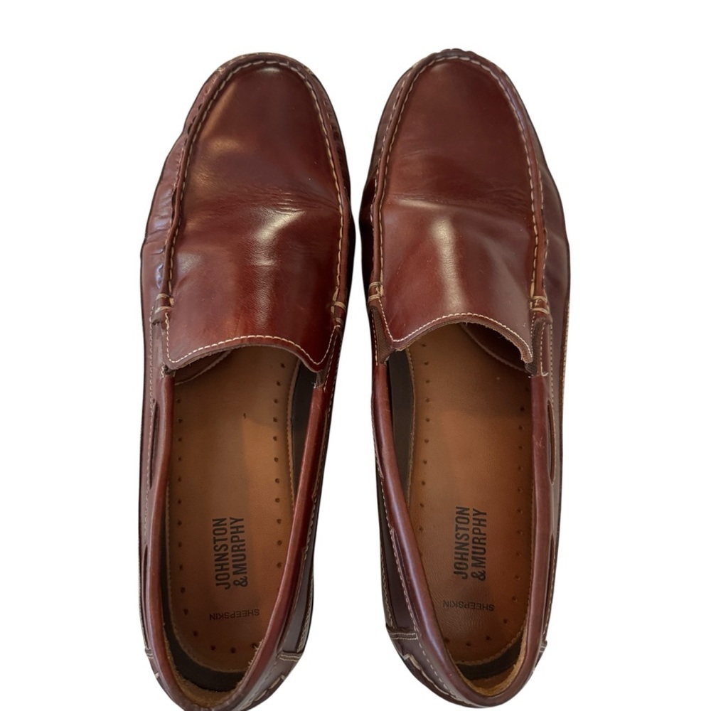 Johnston & Murphy Men Brown Leather Loafers Sheepskin Lined Size 13M - Picture 4 of 9